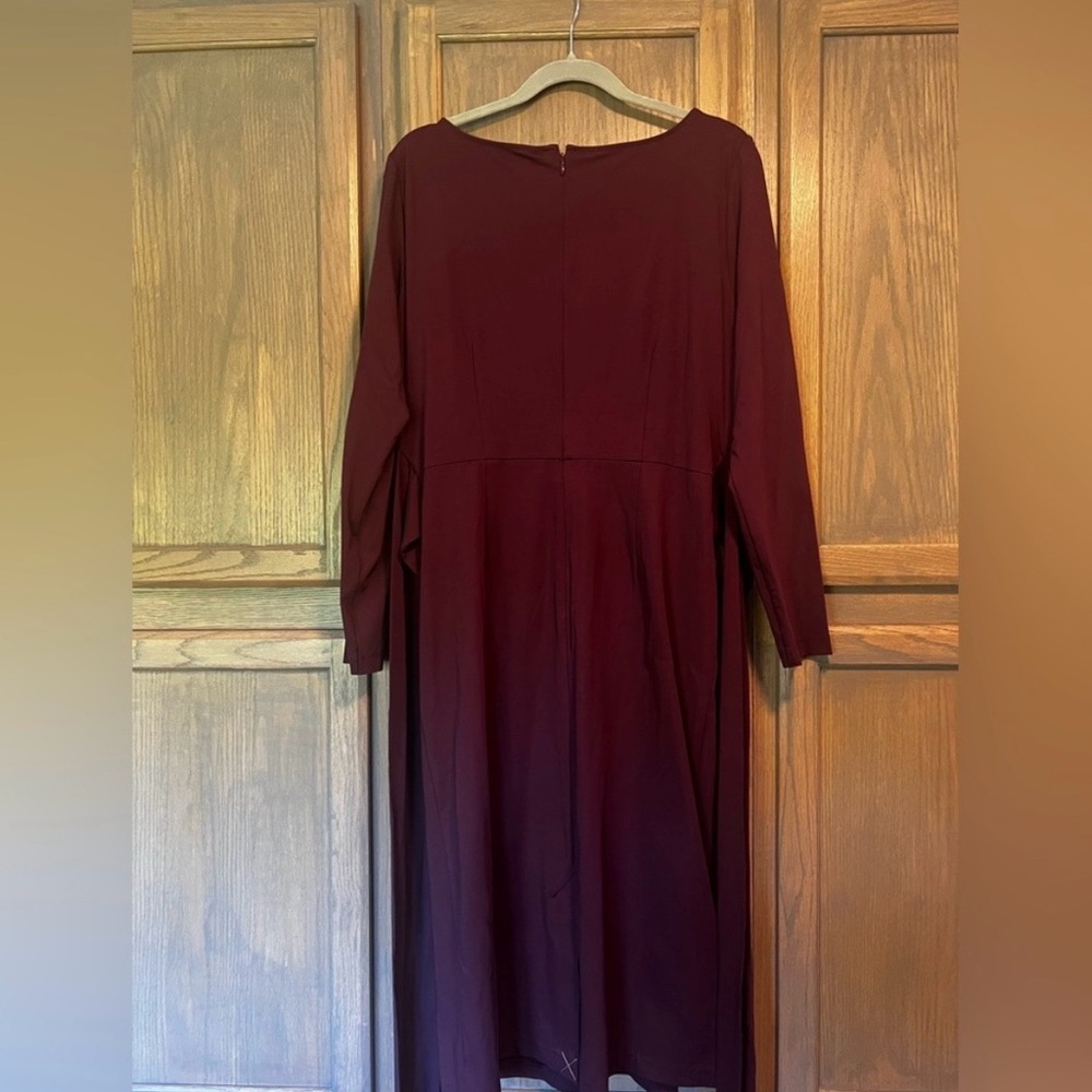 💜 Ann Taylor Rich Burgundy Tie Waist Long Sleeve Midi Dress 💜 - Picture 4 of 6